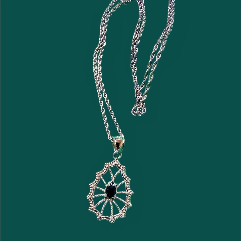 Platinum/ Silver Plated Modern Necklace Pendant .25 Natural Sapphire Valued $860